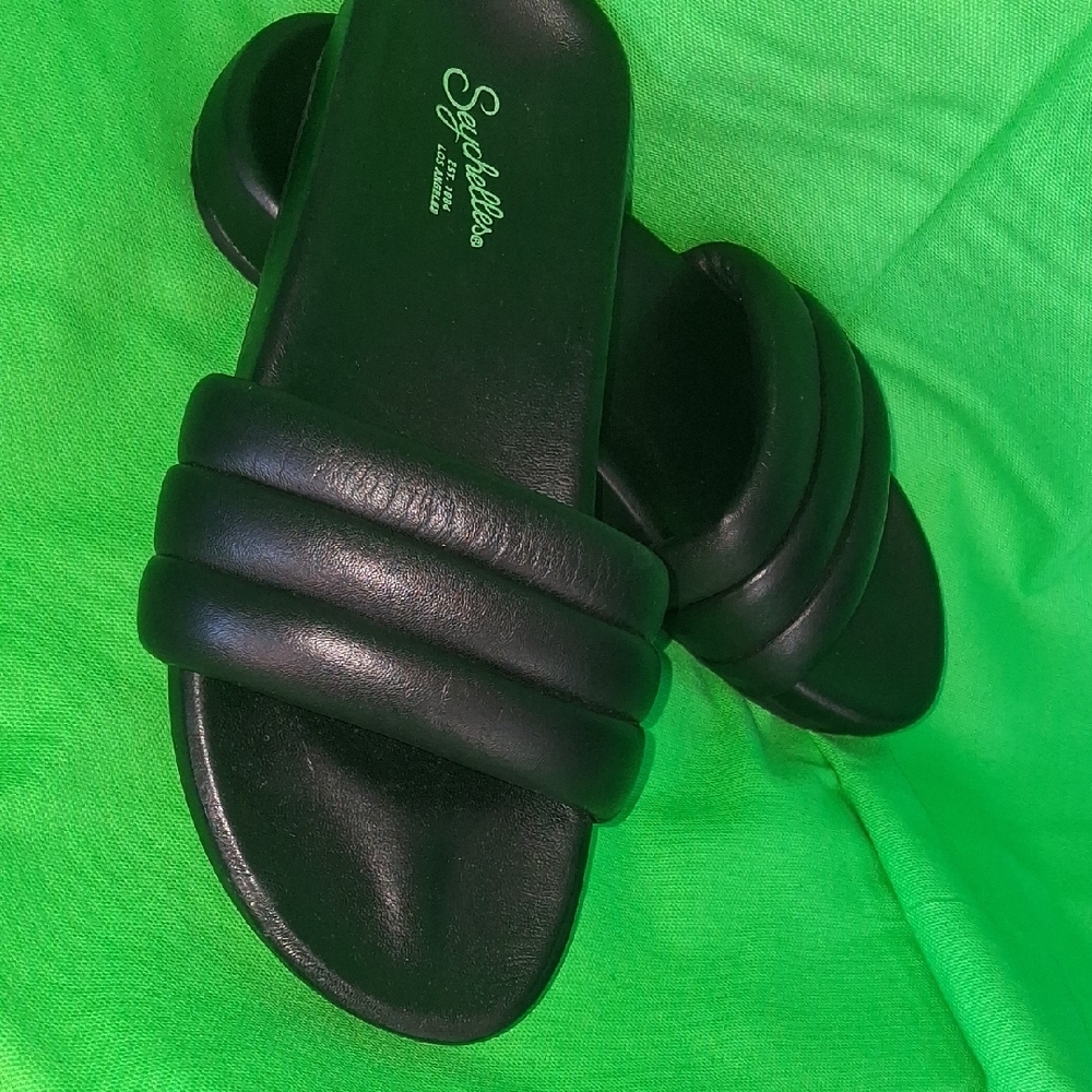 Seychelles Black Padded Dual-Band Slide Sandals - Picture 2 of 6